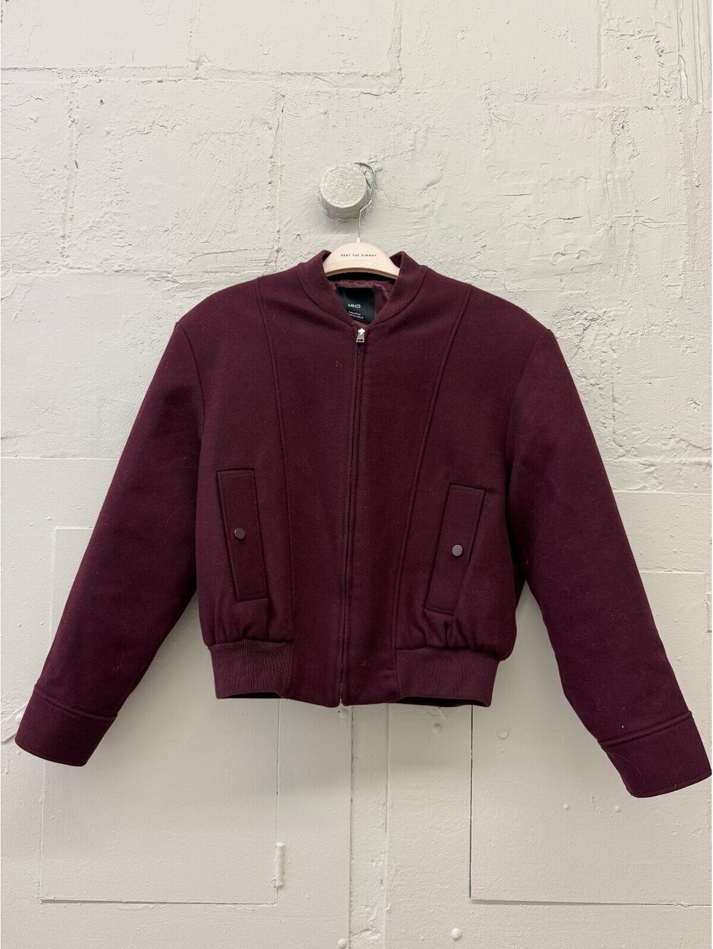 MNG Italian Wool Burgundy Bomber Jacket with Picchi Italian Fabric